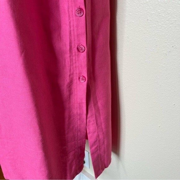 Denim and Co Linen Blend Jumper Dress Pink Maxi Button Side Pockets Women Small - Picture 4 of 13